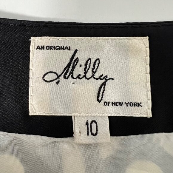 Milly New York Womens Silk Geometric Print Dress Ivory Black Aqua Blue size 10 - Picture 10 of 12